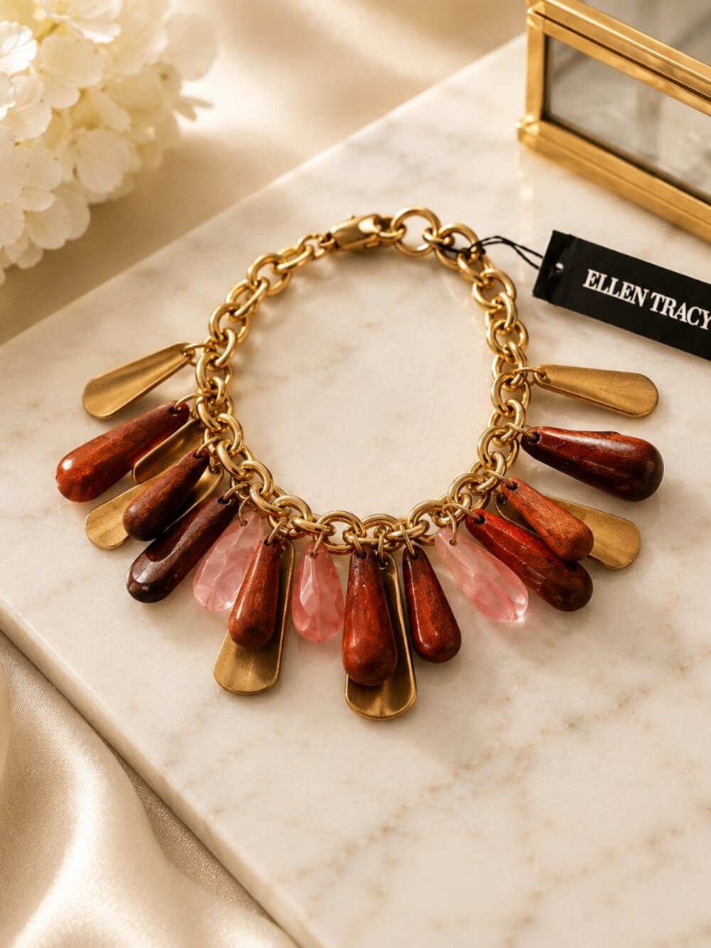 Ellen Tracy Gold Hanging Pendants Bracelet